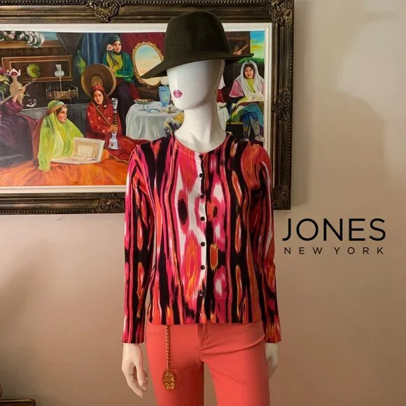 Jones New York Sport Multicolor Women's Button Down Crew Neck Shirt - Picture 1 of 9